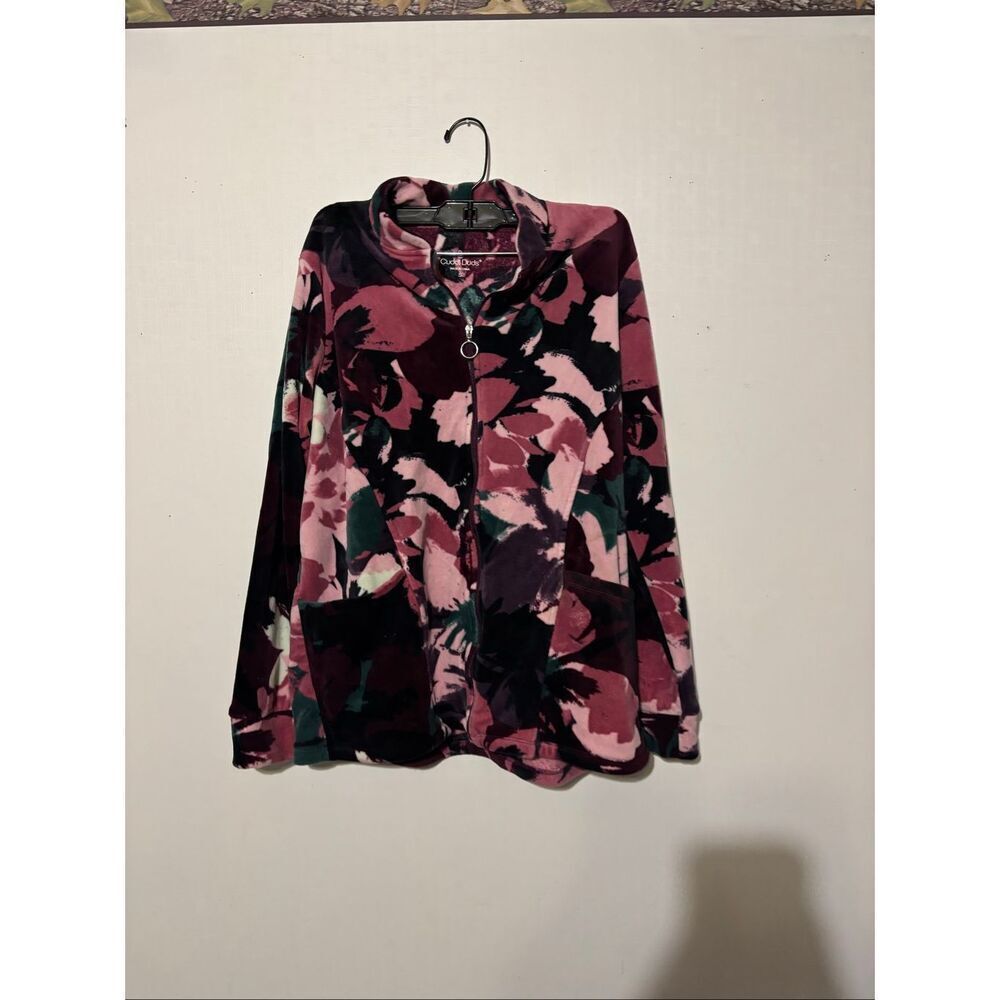 Cuddlduds Women's Size Small Pink Multi Floral Fleece Teddy Plush Jacket Coat